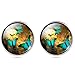 Jiayiqi Women Vintage Clock Green Butterflies Studs Earrings