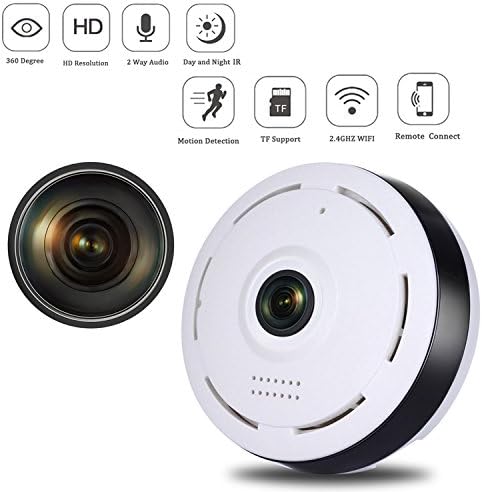 Nesolo 360 Degree fisheye Panoramic IP Camera 960P 2.4GHZ Wireless Wifi Security Camera Super Wide Angle Support IR Night Motion Detection Keep Your Pet &amp; Home Safe