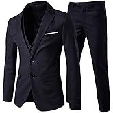 Cloudstyle Men's 3-Piece 2 Buttons Slim Fit Solid Color Jacket Smart Wedding Formal Suit