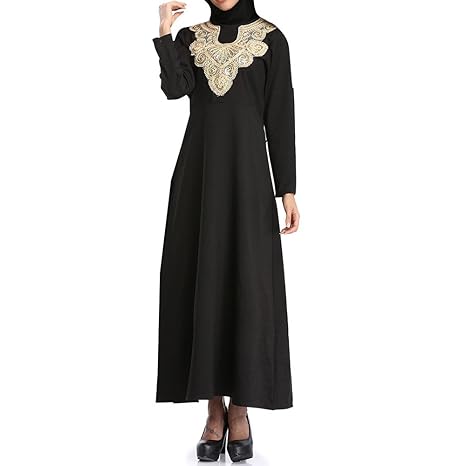 Makefortune 2019 Damen Muslimische Kleider, Frauen Langarm Kleid Elegant Stickerei Knöchellang Kleid Tunika Abaya Dubai Kleid