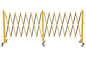 GYMTIME Industrial Expandable Metal Barricade, 23 Feet, Yellow and Black, Easily Assembled Safety Barrier with Casters, Flexible Mobile Barrier Gate, Adjustable Traffic Fence