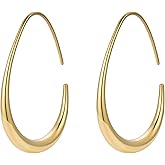 ChomelKevin 14k Gold/White Gold Plated Lightweight Teardrop Hoop Earrings for Women Large Oval Pull Through Hoop Earrings High Polished Statement Jewelry Gift for Women