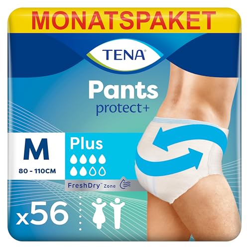 TENA Pants Plus - 56 Pants im Monatspaket (4 x 14 Stück) - Einweghosen für Frauen und Männer - atmungsaktive Unisex Inkontinenzslips - bei Blasenschwä