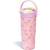 pluseight Stainless Steel Tumbler with Straw, 660ml/22oz Tumbler with Leak Proof 2-in-1 Lid, Reusable Double Walled Water Bottle, Portable Coffee Travel Mug, Fit in Cup Holder (Pink Bow Tie)