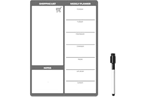 THE MAGNET SHOP Magnetic Dry Erase White Board Planner for Fridge | Apartment Essentials and Home Organization Must Have | Family Planning, Grocery List, Whiteboard Calendar, Chore Chart | Grey 8" x 12"