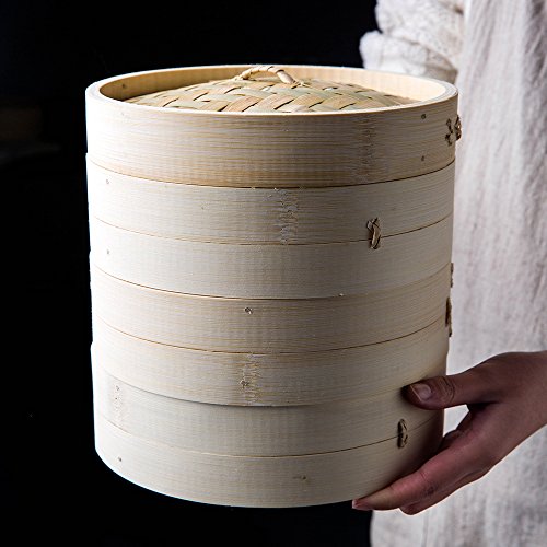 Yuho Asian Kitchen Bamboo Steamer 6-Inch Perfect for Steaming Food Support Healthy Lifestyle 100% Eco-friendly Product
