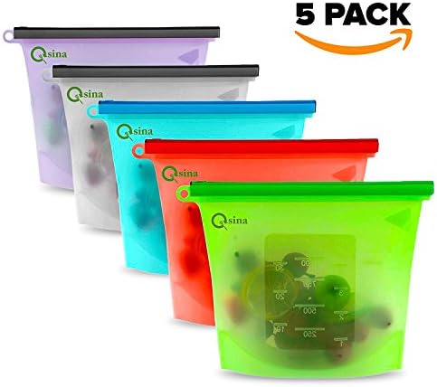 Reusable Silicone Food Bags | Reusable Snack Bags, Sandwich Container | Versatile Cooking Sous Vide, Steam, Freeze, Microwave Dishwasher Safe Containers | Vegetables, Fruits, Meat bags 5 packs