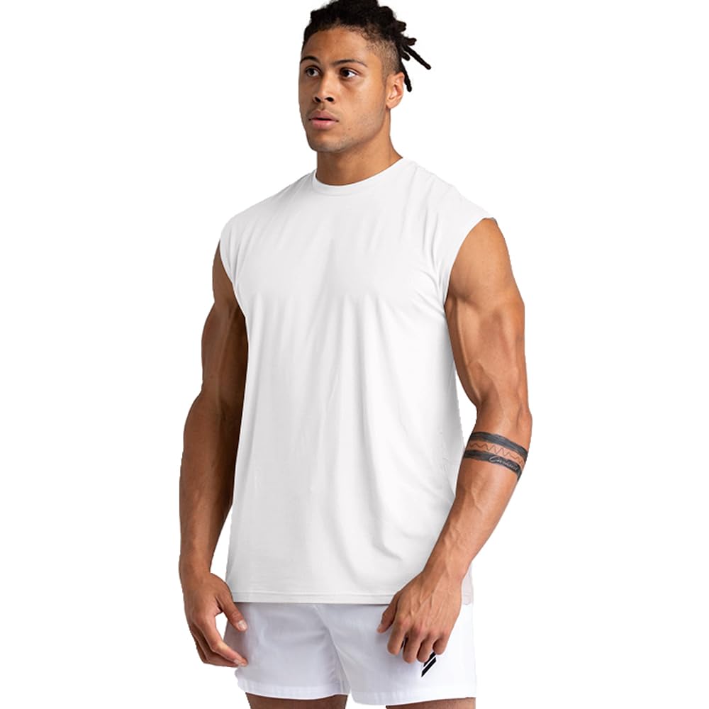 1, 3 or 5er Pack Herren Fitnessstudio Tank Tops Workout ärmellose T-Shirts Athletic Muscle Tank Training Bodybuilding Shirts Weiß 5P01-XL 3