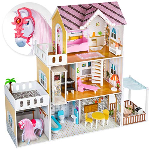 Kinderplay Puppenhaus Holz Gross, Puppenvilla, Puppenhaus Holz Groß komplett - Barbie Traumvilla, Barbie Puppenhaus, Led…