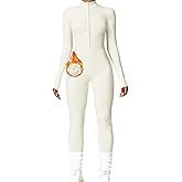 AEEZO Womens Long Sleeve Workout Jumpsuit Zip Up Yoga Rompers Sexy Tummy Control One Piece Bodycon Bottom Pants