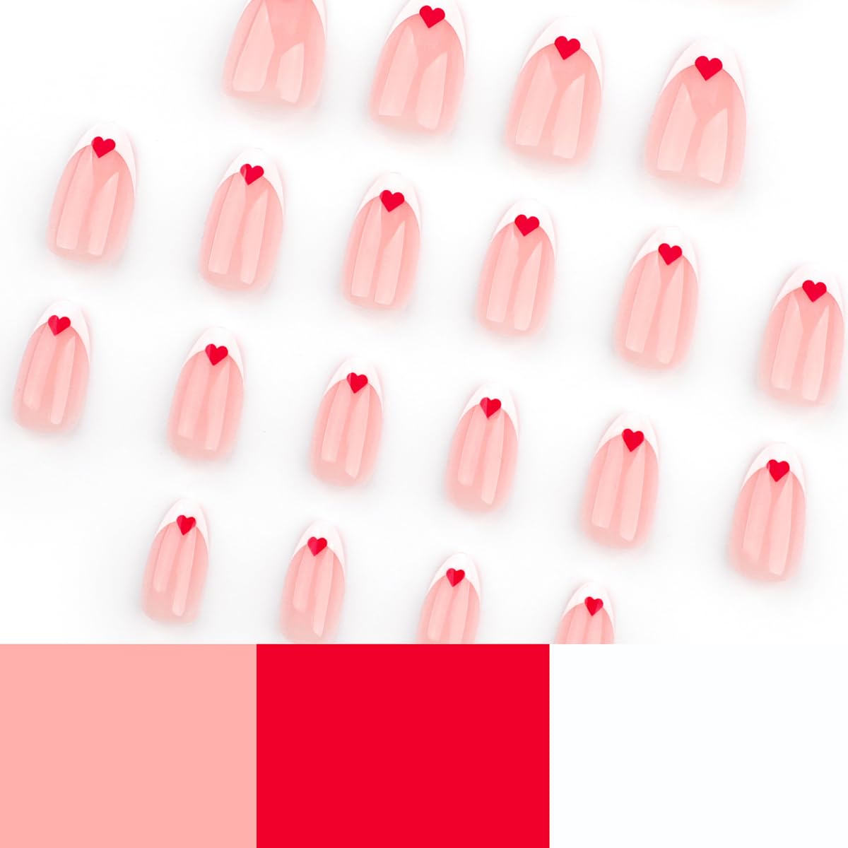 24 Pcs Cute Extra Short Press on Nails Almond - YEFIUO Pink Nail Tips Acrylic Nail Kit Cute Nail Art Fake Nails Press ons Heart White French Glue on Nail Full Cover False Nails for Women - Image 3