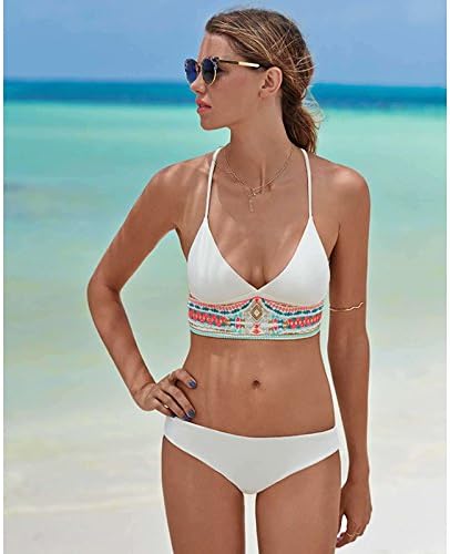 QIUXIA Womens Boho Bikini Floral Print Bohemian Style Halter Swimsuit Brazilian Push Up Bikini Set L