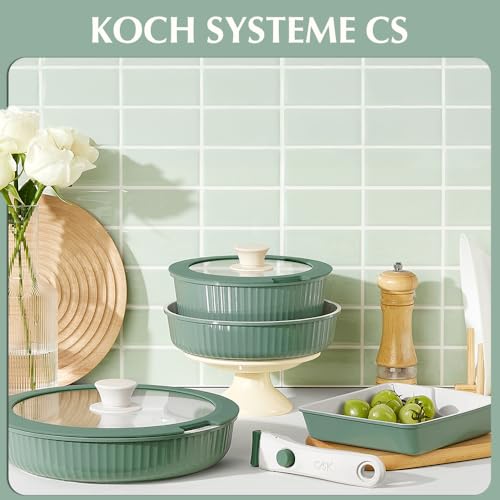 KOCH SYSTEME CS 12 Piece Non stick Ceramic Cookware Set, Pots and Pans Set with Detachable Handle, Induction Kitchen Cookware Sets, Cooking Pan Set with Removable Handle, RV Cookware Set, Green