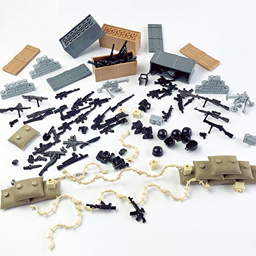 Custom Military Army Weapons and Accessories Set LEGO Compatible ，Minifigure Accessories - Hats, Weapons, Tools, Modern Assault Pack Military Building Blocks Toy