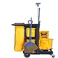 Restaurantware RW Clean 44.3 x 20.1 x 37.8 Cleaning Cart 1 Heavy-Duty Janitorial Cart - With 3 Shelves 20-Gallon Nylon Bag Plastic Housekeeping Cart Wheeled For Commercial Use
