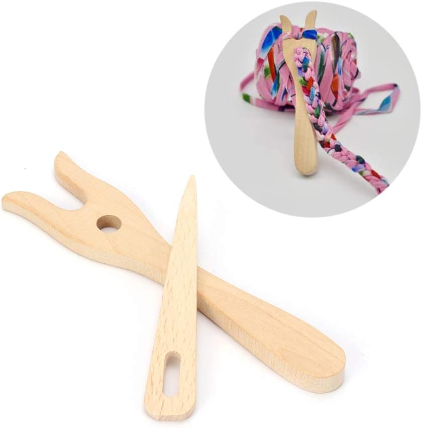 thanksky Knitting Fork Wooden+Big Eye Needle Set,Handmade DIY Bracelet Craft Braider Weaving Tool