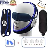 Snoring Solution Anti Snoring Chin Strap Device – Silk Sleep Mask + Strap + 4x Nasal Dilator + Earplugs | 2018 Upgrade Version | Soft & Breathable | Adjustable Size | Anti Bacterial | For Men & Woman
