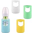 4 Pack Silicone Sleeves for Dr Brown's Glass Baby Bottles, Anti Breakage Baby Bottle Holder, Compatible Dr. Brown's Natural Narrow Glass Baby Bottles 4 oz, BPA Free (White+Blue+Green+Yellow)