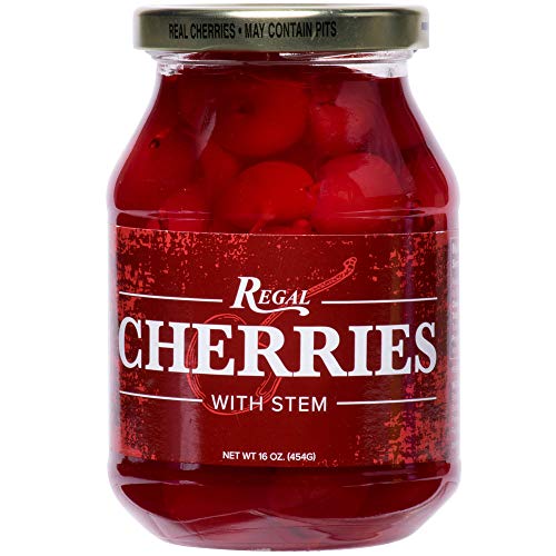 Regal Maraschino Cherry Variety Four Pack - Original, Passionfruit, Lemon, Lime Flavors. 50 Stemmed Cherries per 16oz Glass Resealable Jar. Perfect for Beverage Garnishes, Dessert Toppings and More!