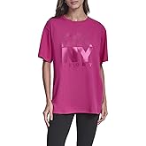 DKNY Womens Short Sleeve Stacked Satin Logo T-Shirt