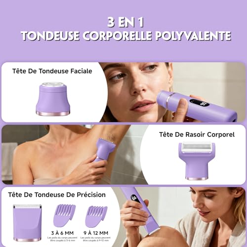 Women's Intimate Trimmer, Women's 3-in-1 Electric Shaver, Pain Free Shaver, Waterproof Face and Body Hair Removal with LCD Screen for Legs, Armpits, Armpits