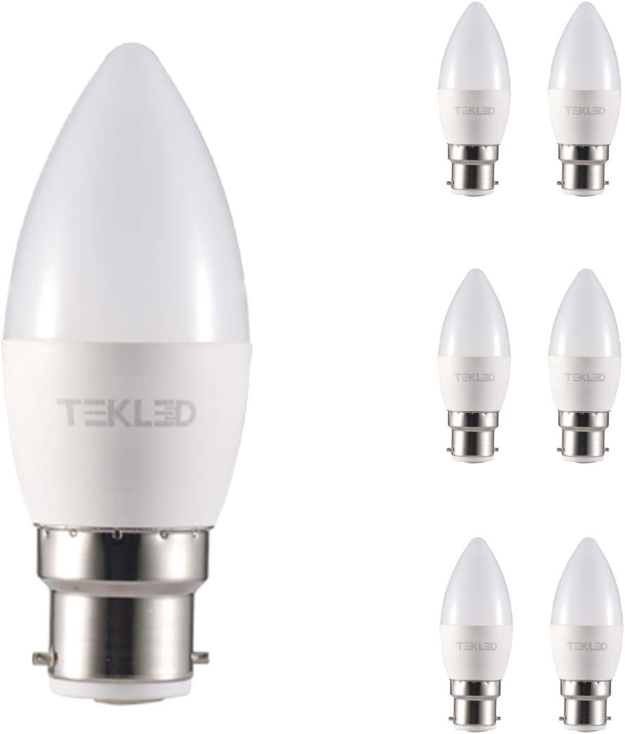 TEKLED® C37 LED Candle Bulbs, 6000k Daylight, 6 Count (Pack of 1)