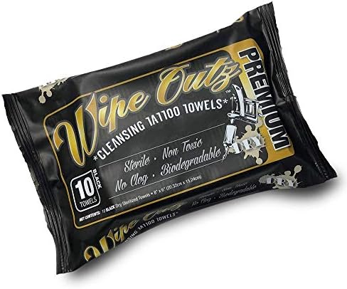 OG Wipe Outz Premium DRY Tattoo Towels - Clean Tattoo Wipes For During Tattooing, Tattoo & PMU Aftercare Artist Wipes - Soft & Durable Tattoo Pads, Tattoo Bibs (Black 10-Count) (1 Pack)