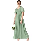 PSAISY V Neck Junior Bridesmaid Chiffon Dress Flower Girl Dresses for Wedding Birthday Party Ball Gown
