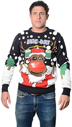 RWB Unisex RUDE-DOLF Ugly Christmas Sweater Navy, Medium
