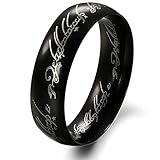 One Hypoallergenic Black Titanium Stainless Steel Lord Power Ring Size 6, 7, 8, 9, 10, 11, 12, and 13 Engagement Promise Wedding Band