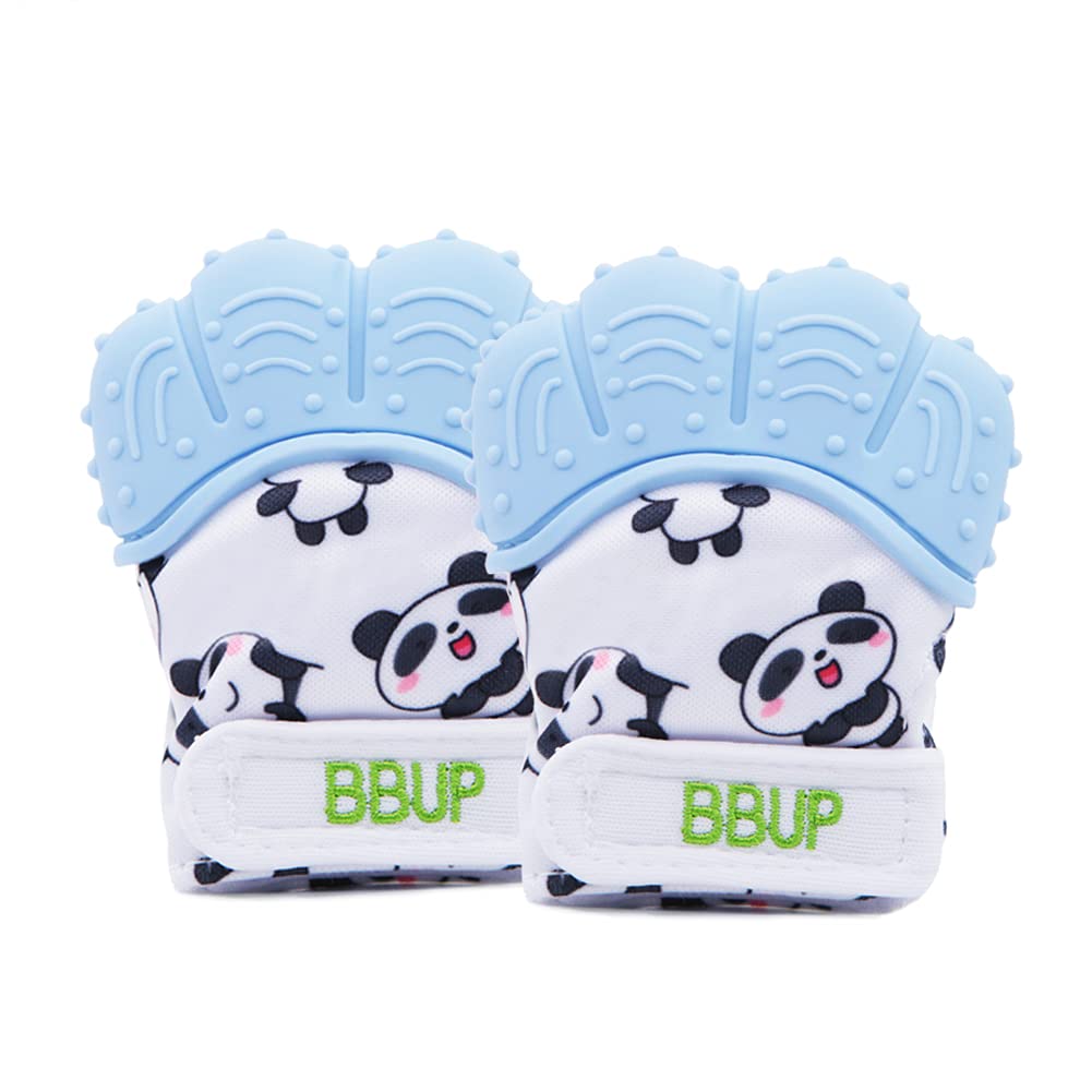 2 Pack Food Grade Silicone Teether Glove, Teething Mitten for Babies, Baby Teether(4 Fingers) (Blue)