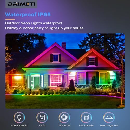 BRIMETI 15 m RGB Neon LED Strip Multi-Coloured App Control 220 V Flexible Waterproof Cuttable Music Sync LED Strip Light for Indoor Outdoor Use