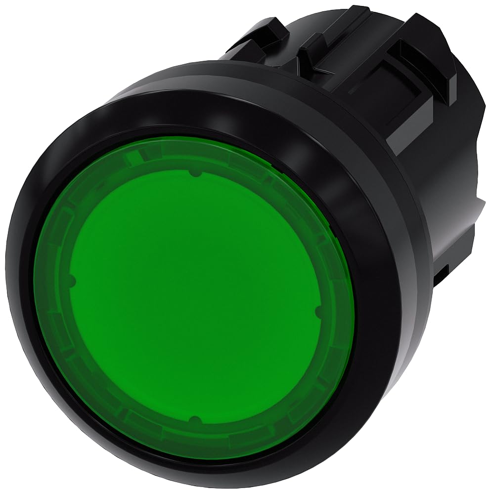 Siemens 3SU1001-0AB40-0AA0 Illuminated Pushbutton, 22mm, Round, Plastic, Green, Flat Button, Momentary Contact Type, White
