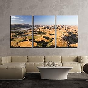 3 Piece Canvas Wall Art - Landscape of Desert Hill with Oasis Under Sky - Modern Home Art Stretched and Framed Ready to Hang - 16"x24"x3 Panels