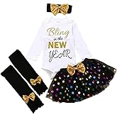 XFGLCK Newborn Baby Girls New Year Outfit Long Sleeve Romper+ Black Mesh Tulle Tutu Skirt +Legging Warms Set