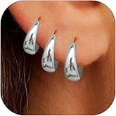 BHLQUIPO Gold Small Hoop Earrings for Women, 3 Pair 14K Gold Plated Chunky Hoops Earrings Set Lightweight Gold Huggie Hoop Earrings for Women Hypoallergenic Small Gold Hoops Trendy Earrings for Women