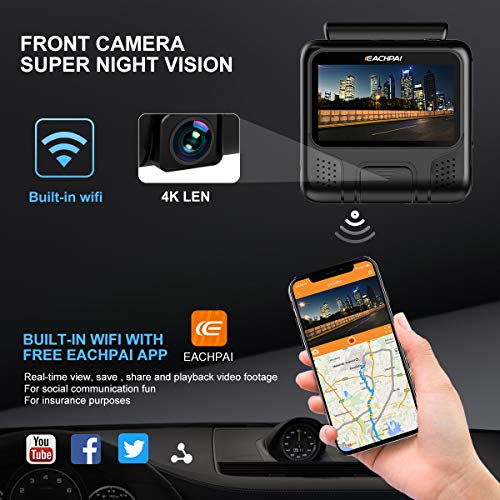 4K Dash Cam for Cars , EAHCPAI E100 Pro Dash Camera Dual Front and Rear