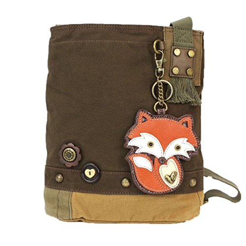 Chala Patch Cross-Body Women Handbag, Dark Brown Canvas Messenger Bag - Fox