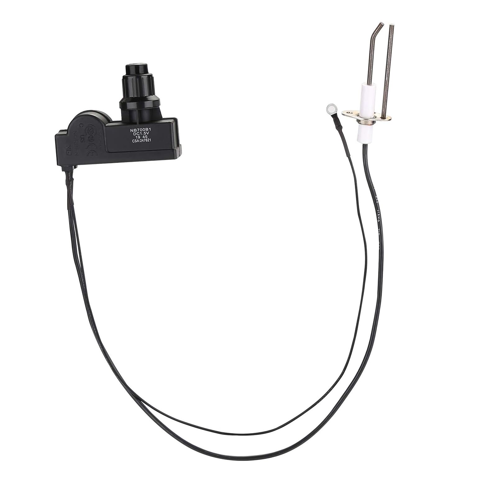 MCAMPAS Electric Push Button Spark Igniter Replacement Kit for Fire Pit Gas Burner System.2 Outlet Igniter and 36 inch Ground Wire