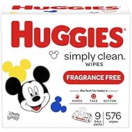 HUGGIES Simply Clean Fragrance-Free Baby Wipes, Soft Pack (9-Pack, 576 Sheets Total), Alcohol-Free, Hypoallergenic (Packaging May Vary)