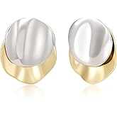 SHINYSO Chunky Stud Earrings for Women Two Tone Mixed Metal Gold and Silver Big Statement Hypoallergenic Earring