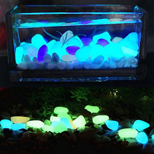 Lanker 100Pcs Glow in the Dark Stones Decorative Pebbles for Walkway Garden Yard Fish Tank Outdoor and Indoor Decor (Green)