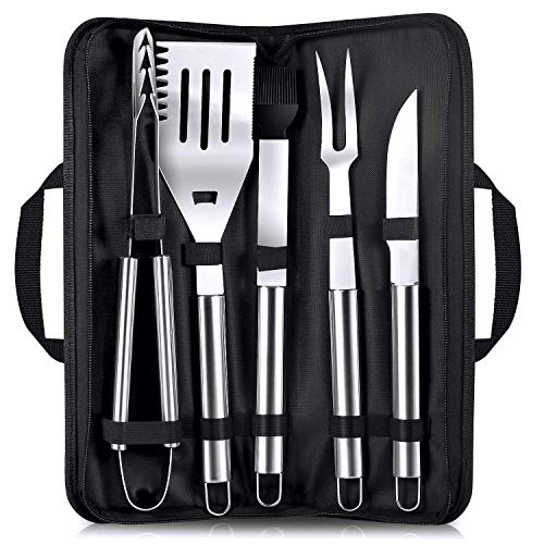 FYLINA BBQ Grill Set 5-Piece Stainless Steel Grill Tool Set Superior Grilling Accessories Aluminum Storage Case- Outdoor Grill Kit for Men Women