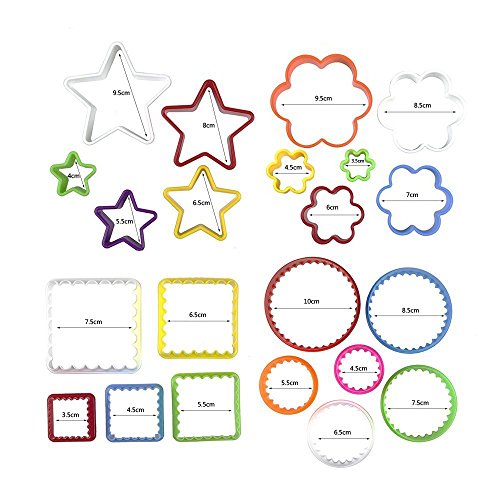 JPSOR 22pcs Cookie Cutter Biscuit Cutters Sandwich Cutters Colors Shapes Cake Cutter (Star, Flower, Round, Square)