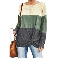 nurrat Women Long Sleeve O Neck Patchwork T-Shirt Top Knits & Tees Green