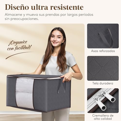 Lifewit 6 peças caixas de armazenamento de roupas, bolsa de armazenamento de roupas, organizador de armário dobrável, caixas de mudança, bolsas com alça reforçada para guardar roupas, cobertores, edredons, cinza