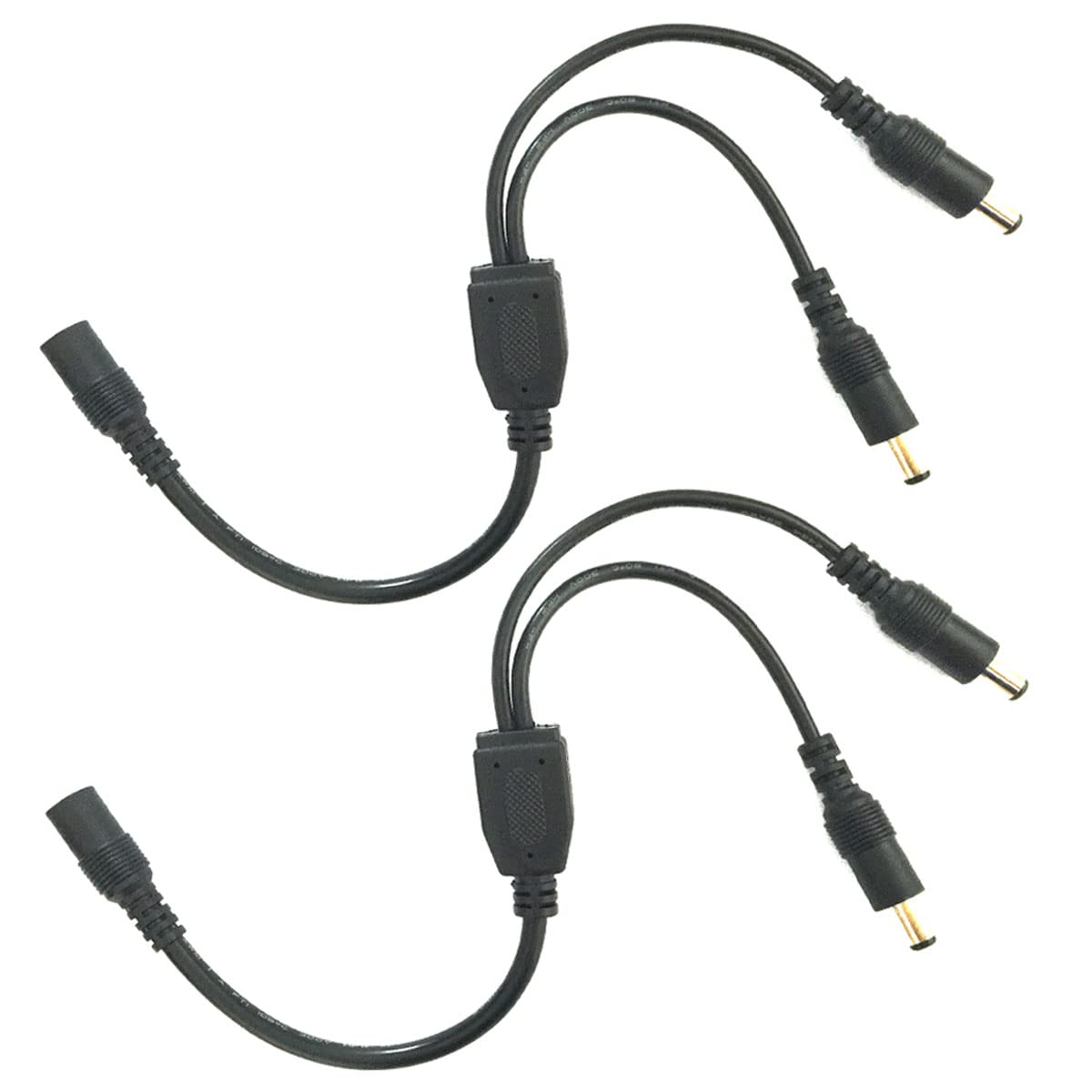 LitaElek 2pcs 22AWG 5.5mm x 2.1mm DC Splitter Cable 2 Way DC Power Splitter Adapter Cable 1 Female to 2 Male for CCTV Camera LED Strip and other Devices, 30cm Long