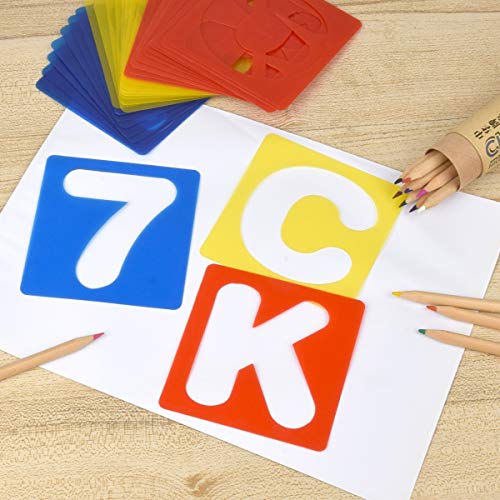 image for Comonc Alphabet Stencils Sets Reusable Plastic Letter Stencils Colorfu
