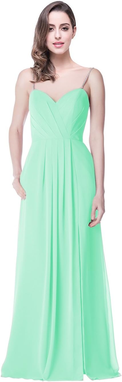 LCRS ON089 - Vestido Largo Plisado de Gasa con Tirantes Finos para Dama