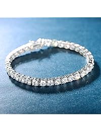 MDFUN - Juego de pulsera y collar de tenis para mujer, chapado en oro blanco de 18 quilates, 4,00 circonitas cúbicas redondas
